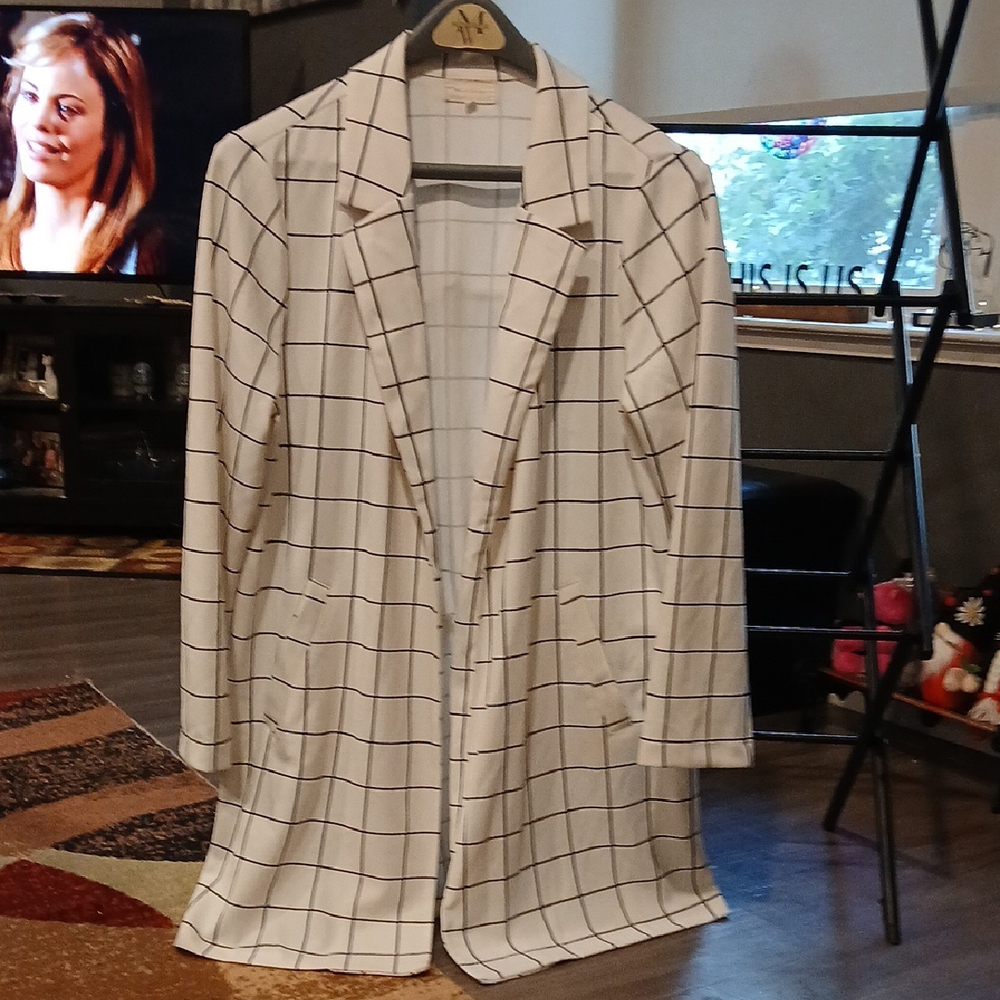MELLODAY White and Black Windowpane Blazer